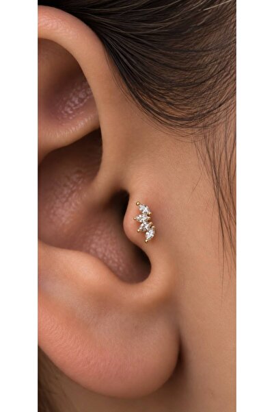 Arescollection 1 ADET ZİRKON TAŞLI ARKASI DÜZ ÖNDEN TAKMALI TRAGUS HELİX PİER...