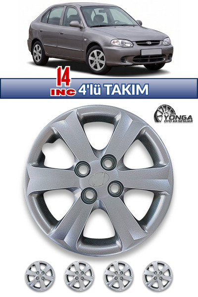 YONGA OTO AKSESUAR HYUNDAİ ACCENT Yumurta Kasa 14 INC Jant Kapağı 4'lü Set Gü...