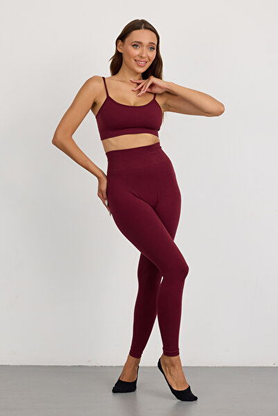 Saby Active Burgundy Non-Marking Gathered Recovery Seamless High Waist Sports...