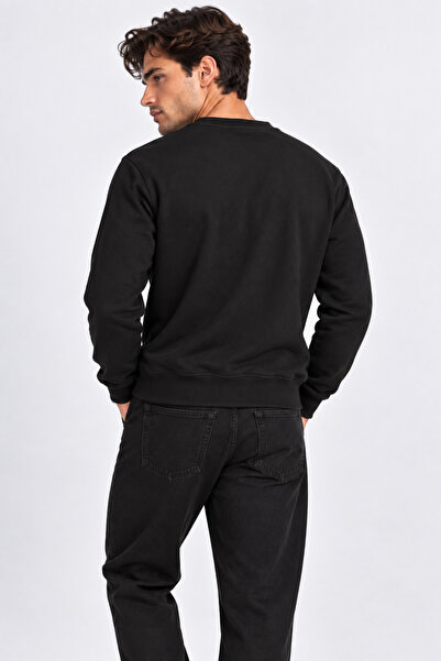 Lizbon Style Erkek Regular Fit Normal Kesim 3 Iplik Şardonsuz Bisiklet Yaka Mevsimlik Sweatshirt - Siyah