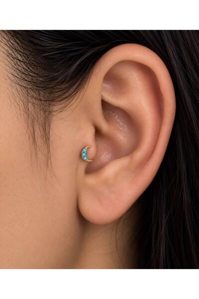 Arescollection mavi zirkon taşlı ay hilal 1 adet tragus helix lobe uyumlu pie...