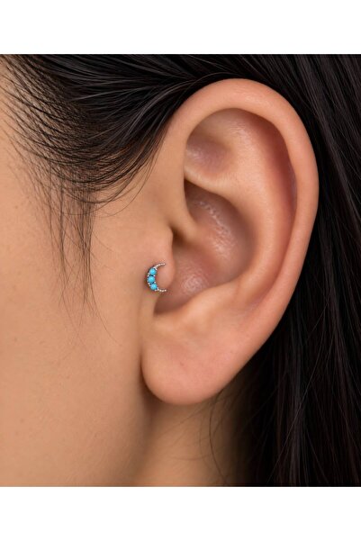 Arescollection mavi zirkon taşlı ay hilal 1 adet tragus helix lobe uyumlu pie...