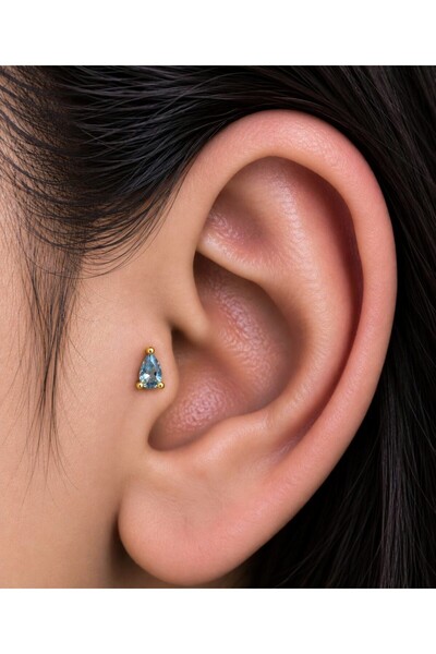 Arescollection Mavi zirkon damla taşlı 1 adet tragus helix lobe uyumlu piercing