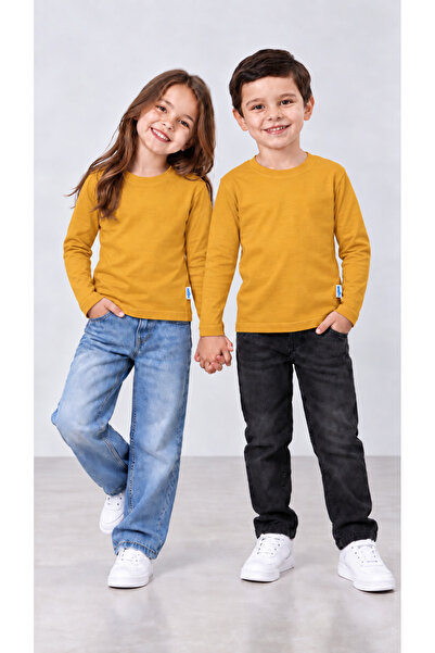 babito store Babito %100 Pamuk Unisex Çocuk Bisiklet Yaka Uzun Kollu Basic Ba...