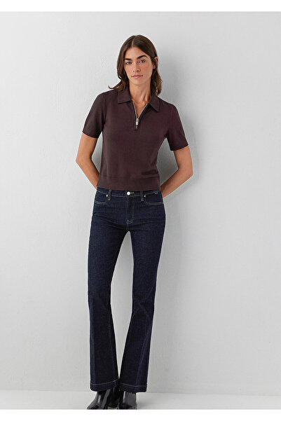 Mavi Fermuarlı Kahverengi Triko Polo Slim Fit / Dar Kesim 1710944-70240