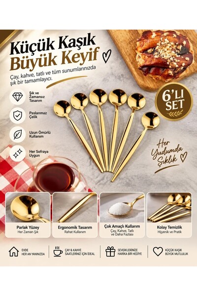 Tasarım Evi 6-Piece Luxury Round Teaspoon Set - Spoon 13 cm