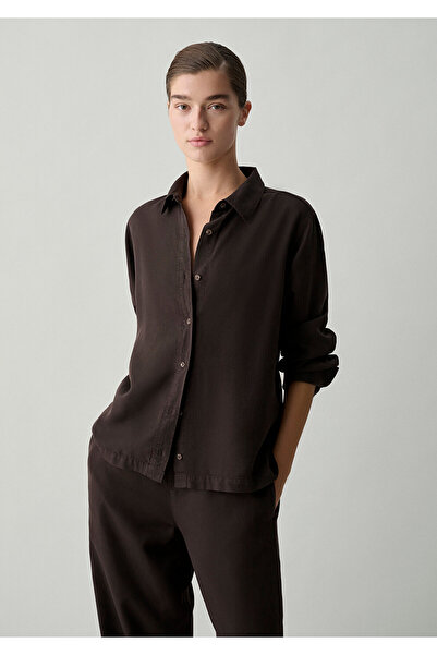 Mavi (Tencel™) Lyocell Kahverengi Gömlek Loose Fit / Bol Rahat Kesim 1211649-...