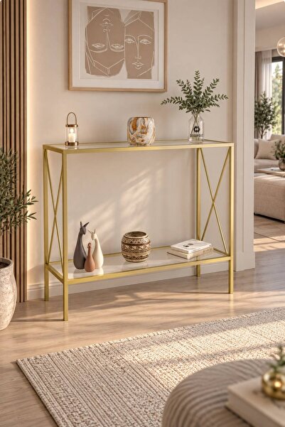 Dekoport Florya Gold (ESKİTME) Metal Dresuar - Şeffaf Cam
