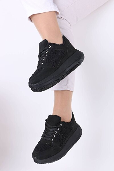 sefayol Lenard Black Suede Lace-Up Women's Sneakers
