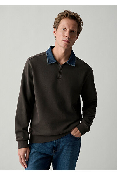 Mavi Denim Yaka Kahverengi Polo Sweatshirt 0S10669-70219