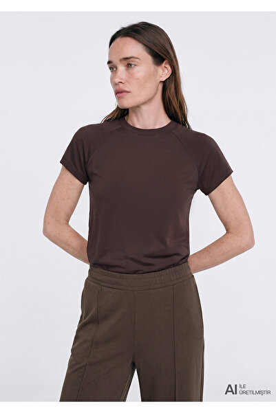 Mavi (Tencel™) Modal Karışımlı Kahverengi Tişört Fitted / Vücuda Oturan Kesim...