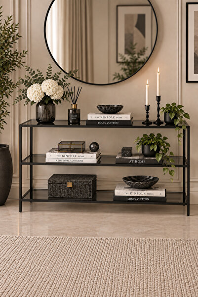 Trendmiz Aura Füme Camlı Siyah Metal Dresuar, konsol, tv altı ünitesi 100x60x...