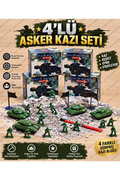 AZİZ OYUNCAK 🪖 4’lü Asker Kazı Seti Arkeolojik Bilim Kazı Oyunu Strateji ve ...