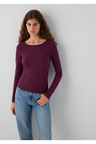 Mavi Wide Collar Burgundy Long Sleeve T-Shirt Fitted / Bodycon Cut 1614123-87830