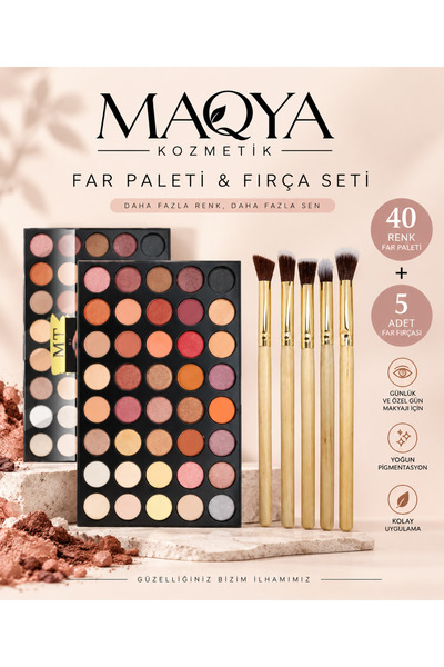 MAQYA KOZMETİK Makeuptime - Mt 40'lı Renkli Göz Farı Palet+5li Izla Far Fırça...