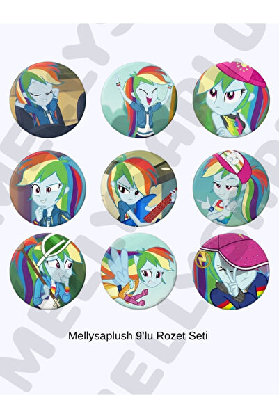 mellysaplush Rainbowdash My little Pony Equestria Girls 9 Adet Rozet 44 mm