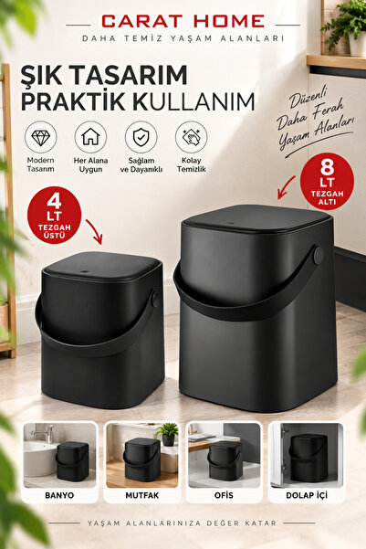 Carat Home Avantajlı 2'li Set Click Kapaklı Tutma Saplı Iç Kovalı Tezgah Üst ...