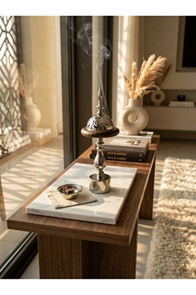 Generic Luxury Oriental Design Incense Burner (Shiny Silver/Wood)