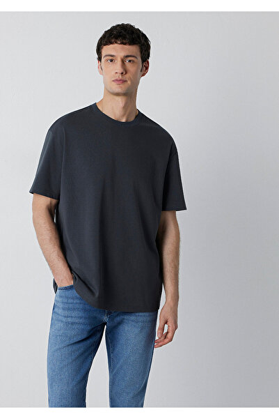 Mavi Bisiklet Yaka Antrasit Basic Tişört Loose Fit / Bol Rahat Kesim 0611596-...