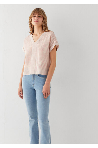 Mavi Çizgili Pembe Bluz 1211441-91597