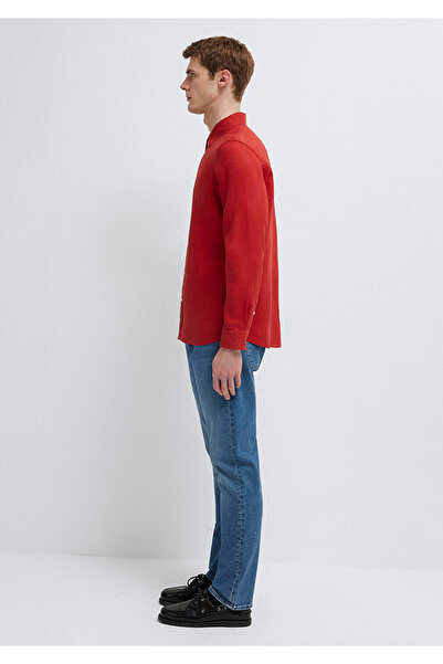 Mavi Kırmızı Keten Gömlek Slim Fit / Dar Kesim 0211466-70454