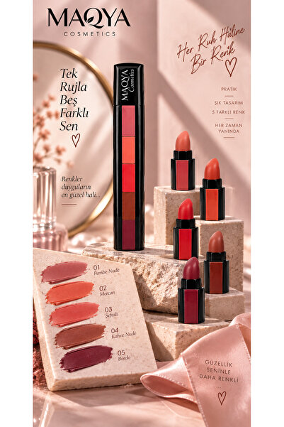 MAQYA Cosmetics Matruşka Ruj Kalem Model 5’li İç İçe Ruj Seti – Tek Üründe 5 ...