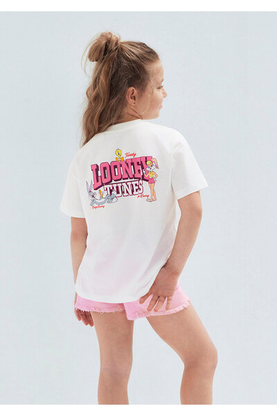Mavi Looney Tunes Baskılı Ekru Tişört Loose Fit / Bol Rahat Kesim 7610452-70057