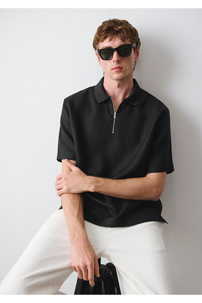 Mavi Black Siyah Keten Polo Yaka Tişört Loose Fit / Bol Rahat Kesim 0211964-900
