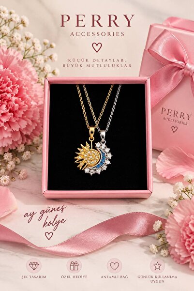 Perry Accesories kararmaz çelik ay güneş kolye sevgililer günü hediye kolye g...