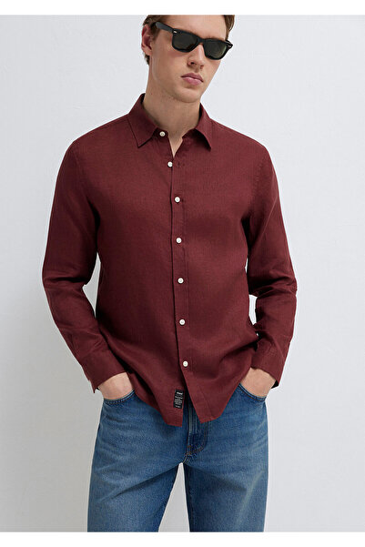 Mavi Bordo Keten Gömlek Slim Fit / Dar Kesim 0211466-70396