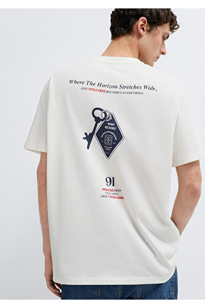 Mavi Resort Printed Ecru T-Shirt Loose Fit / Comfortable Cut 0613160-70057