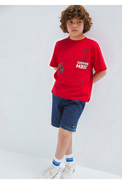 Mavi Minecraft Printed Red T-Shirt Oversized / Wide Cut 6610434-70478
