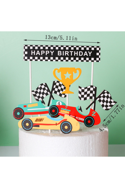 Choice4 L 7pcs Cartoon Boy Birthday Cake Topper Decor Red Little Racer F1 Car...