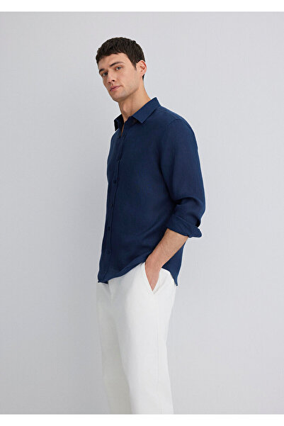 Mavi Lacivert Keten Gömlek Slim Fit / Dar Kesim 0211466-70497