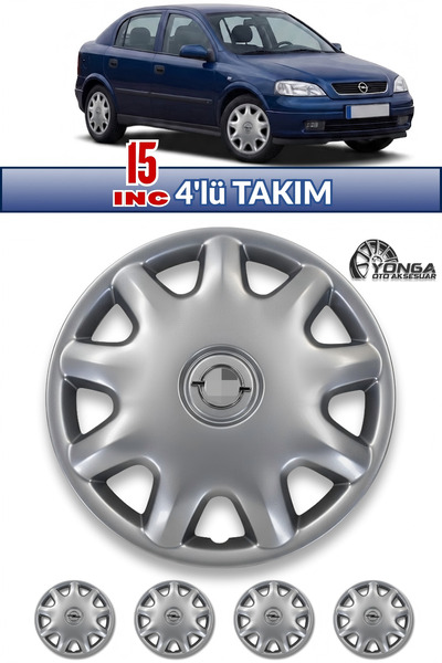 YONGA OTO AKSESUAR OPEL ASTRA G KASA 15 İnç Jant Kapağı 4'lü Set Gümüş + 4 Am...