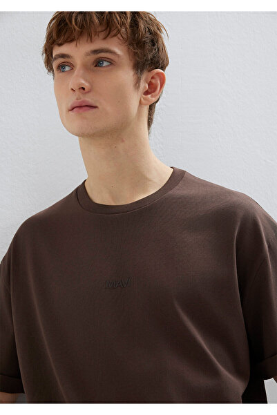 Mavi Logo Printed Brown Basic T-Shirt Loose Fit / Comfortable Cut 0613093-70251