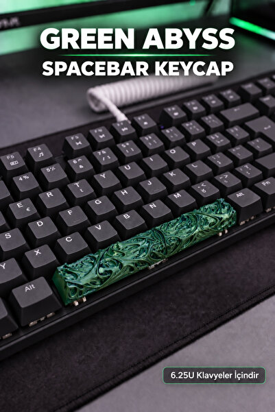 Makerpax Metalik Yeşil 6.25U Spacebar Keycap - Cherry MX Uyumlu Mekanik Klavye Boşluk Tuşu