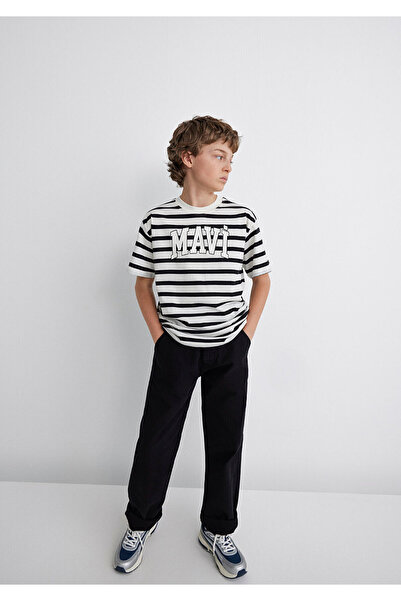 Mavi Logo Printed Black Striped T-Shirt Regular Fit 6610251 -84041