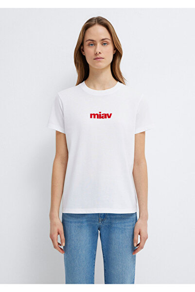 Mavi Kırmızı Miav Baskılı Beyaz Tişört Regular Fit / Normal Kesim 1610622-86417