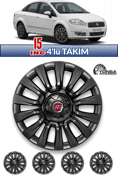 YONGA OTO AKSESUAR FİAT LİNEA 15 İnç Jant Kapağı 4'lü Set Piano Black + 4 Amb...