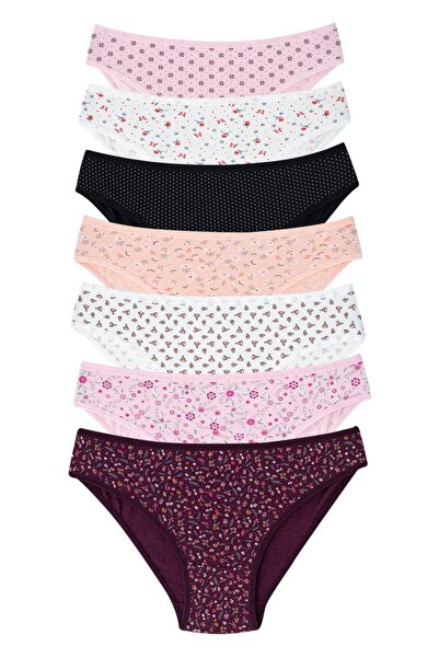 Arma Yıldız Women's Patterned Mixed Color Panties Slip 7 Pack Cotton Lycra