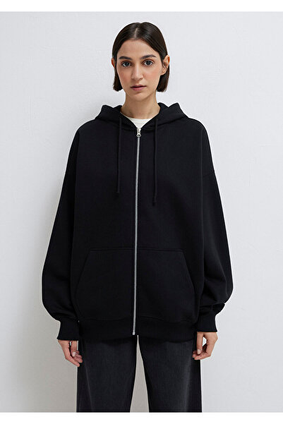 Mavi Kapüşonlu Fermuarlı Siyah Sweatshirt 1610221-900