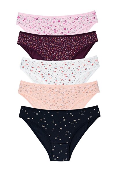 Arma Yıldız Mixed Color 5'Li Package Women's Patterned Panties Cotton Lycra F...