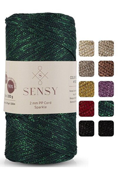 SENSY Premium Glitter 200 Gr Polyester Macrame Thread Green 2 Mm - 230 M Supl...