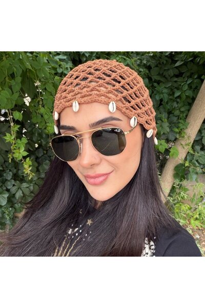 nesdesignn قبعة صيد السمك من قشور البحر (قرفة)