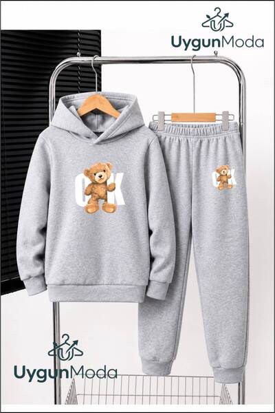 UygunModa Okey Ayi Printed Hooded Thick Cotton Inside Padding Tracksuit with ...