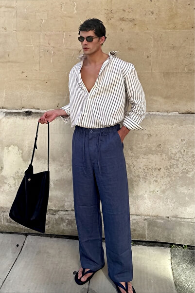 king brich Baggy Fit Cotton Linen Classic Trousers