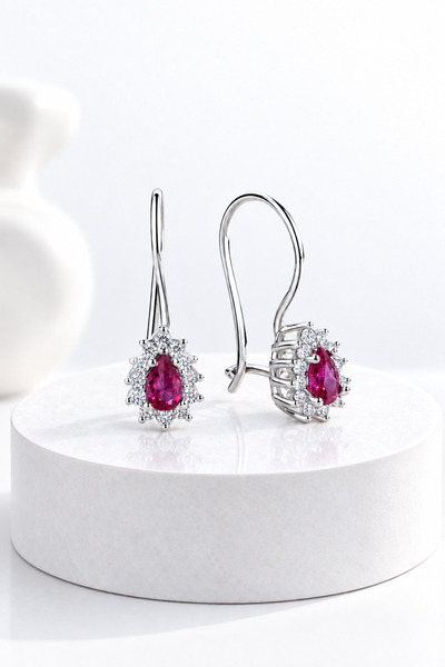 jelux silver Gümüş 925 Ayar Zirkon Taşlı Anturaj Model Mengeçli Yakut Küpe