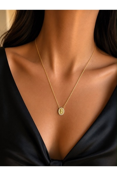 AURA ATELİER MODA Aura Meryem Ana Madalyon Kolye – Zirkon Taşlı Gold Kadın Ko...