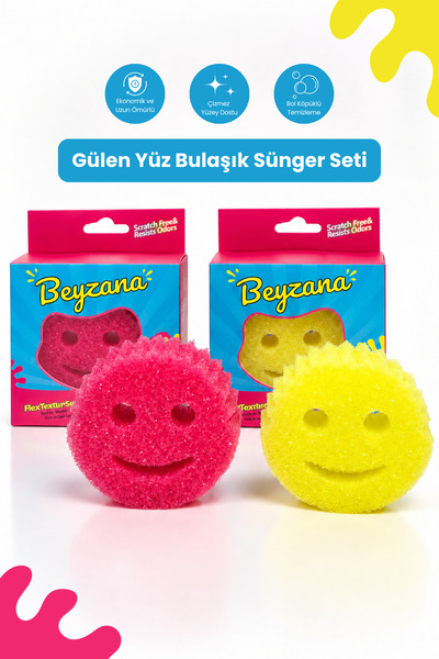 BEYZANA 2 Adet Gülen Yüz Çok Amaçlı Bulaşık Ve Temizlik Süngeri
